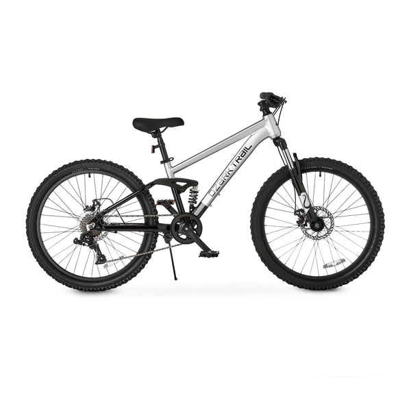 24" Ozark Trail FS.1 Epictrail Full Suspension Mountain Bike, for Teens and Adults, Heights Between 4'6" - 5'6", Silver